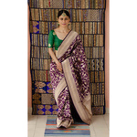 Handloom Katan Banarasi silk saree with woven motifs.