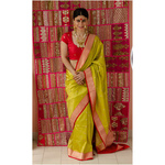 Handloom Katan Banarasi silk saree with woven motifs.