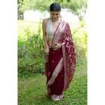 Handwoven kadwa chiffon banarasi saree with jaal work in pallu.