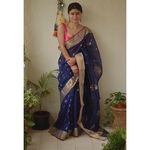 Handwoven Chanderi cotton silk saree with jari border