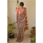 Hand block print natural dye handwoven chiffon saree.