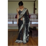 Handwoven kadiyal chiffon banarasi saree with silver jari.