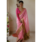 Handloom soft pattu silk with gold jari border