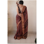 Handloom tussar silk saree in natural dyed handblock print.