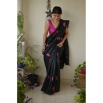 Handwoven and appliqué hand embroidery tussar silk saree in natural dye.