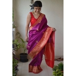 Handwoven Tussar Banarasi saree with kadhwa motif saree with jari border and pallu