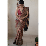 Handloom tussar silk saree in natural dyed handblock print.