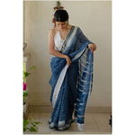 Kota silk saree in natural dyed handblock print with organza silk/chiffon silk patch work border.
