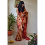 Handwoven tussar silk saree with woven kantha texture.