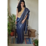 Handwoven linen saree with jari stripes