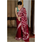 Handwoven kadwa chiffon banarasi saree with jaal work in pallu.