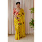 Handloom handembroidered chanderi tissue silk saree enhanced with beads scallops.
