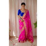 Handloom pattu silk chanderi saree with woven jari motifs