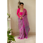 Handloom chanderi silk saree with jari striped