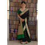Handloom Katan Banarasi silk saree with floral woven motifs.