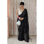 Handspun handwoven pure muslin cotton Jamdani motifs saree.