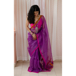 Handloom resham silk chanderi saree with resham and jari motifs.