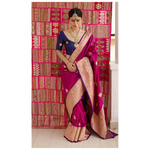 Handloom Katan Banarasi silk saree with woven motifs.