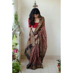 Handloom tussar silk saree in natural dyed handblock print.