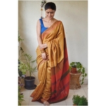 Handwoven tussar silk saree with Aari silk in pallu and border