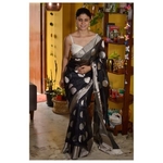 Handwoven Chanderi pattu silk saree with jari motif