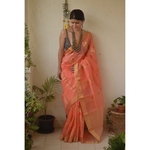 Handwoven Chanderi cotton silk saree with jari border