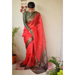 Handwoven organza 2x2 sheer silk saree with jari border.