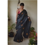Handwoven and hand embroidery tussar silk saree in natural dye