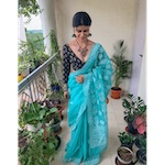 Handembroidered chikankari Kota Doria Saree