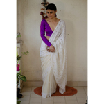 Handembroidered chikankari and mukaish work on pure georgette silk saree