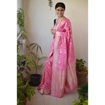 Handwoven Katan Silk Banarasi saree with handwoven motif and jari on pallu