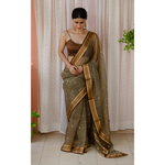 Handloom resham silk chanderi saree with woven motifs all over the sarees.