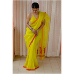 Handloom resham silk chanderi saree with resham and jari motifs.