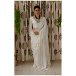 Handembroidered tikki mukaish georgette silk saree