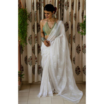 Handembroidered chikankari with hand embroidered mukaish work kota silk saree.