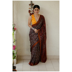Handloom ,Handblock printed and handmade natural dyed mangalagiri cotton Ajrakh saree.