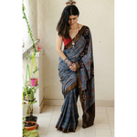 Handblock printed and handmade natural dyed mangalagiri cotton Ajrakh saree.