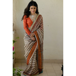 Kota silk saree in natural dyed handblock print with organza silk/chiffon silk patch work borde