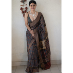 Handloom tussar silk saree in natural dyed handblock print.