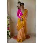 Handloom soft resham chanderi silk saree with zari motifs