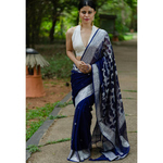 Handwoven kadwa chiffon banarasi saree with jaal work in pallu.
