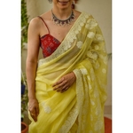 Handembroidered chikankari Kota Doria Saree