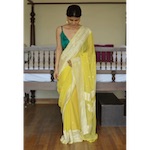 Handwoven kadwa chiffon banarasi saree with silver jari.