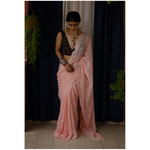 Handembroidered kota doria cotton jaal tippichi chikankari saree.
