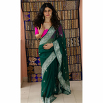 Handwoven kadhwa chiffon Banarasi silk saree with woven motifs.