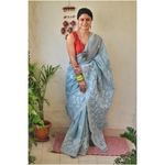 Hand embroidered and handmade cotton chikankari saree.