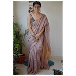 Handwoven linen by linen saree with jari pallu.