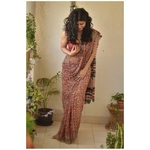 Hand block print natural dye handwoven chiffon saree.