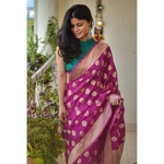 Handwoven katan silk banarasi saree with handwoven motifs.