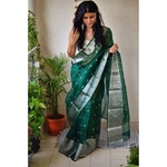 Handwoven organza sheer silk saree with motifs.